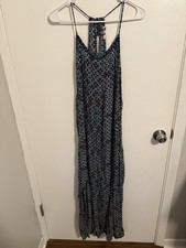 Roxy Start Something Green Red Spaghetti Strap Maxi Dress Side Slit Size Small
