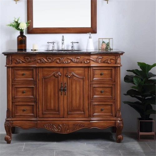 Elegant Decor Oakland 48" Single Marble Top Bathroom Vanity in Teak - Picture 8 of 18