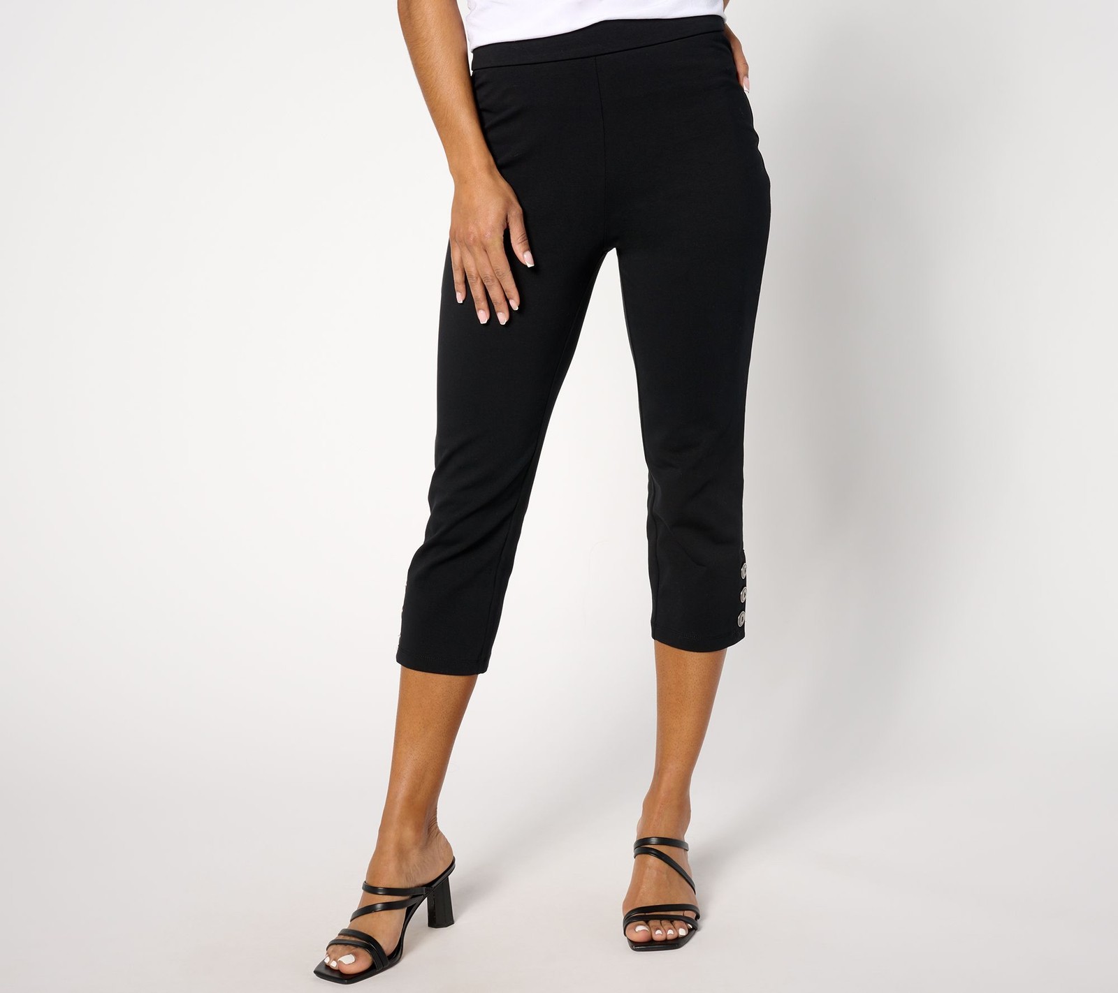 Susan Graver Women's Pants Sz L Weekend Premium Slim Leg Capri Pant Black
