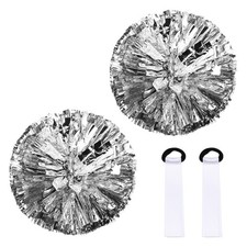 Cheerleader Pom Poms Cheer Cheerleading 12"  2 Set  Bright Silver  PET