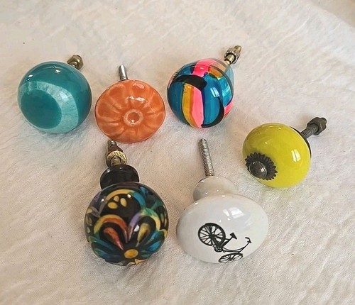 6 Decorative Cabinet Or Drawer Knobs Eclectic Pulls Colorful