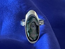 Abalone Shell Silver Tone Ring Adjustable Size 8