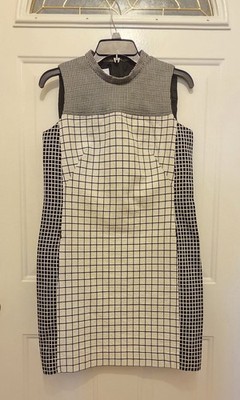AKRIS PUNTO WOMENS DRESS BLACK/WHITE GEO PRINT W/ ZIPPERED POCKETS SIZE 8