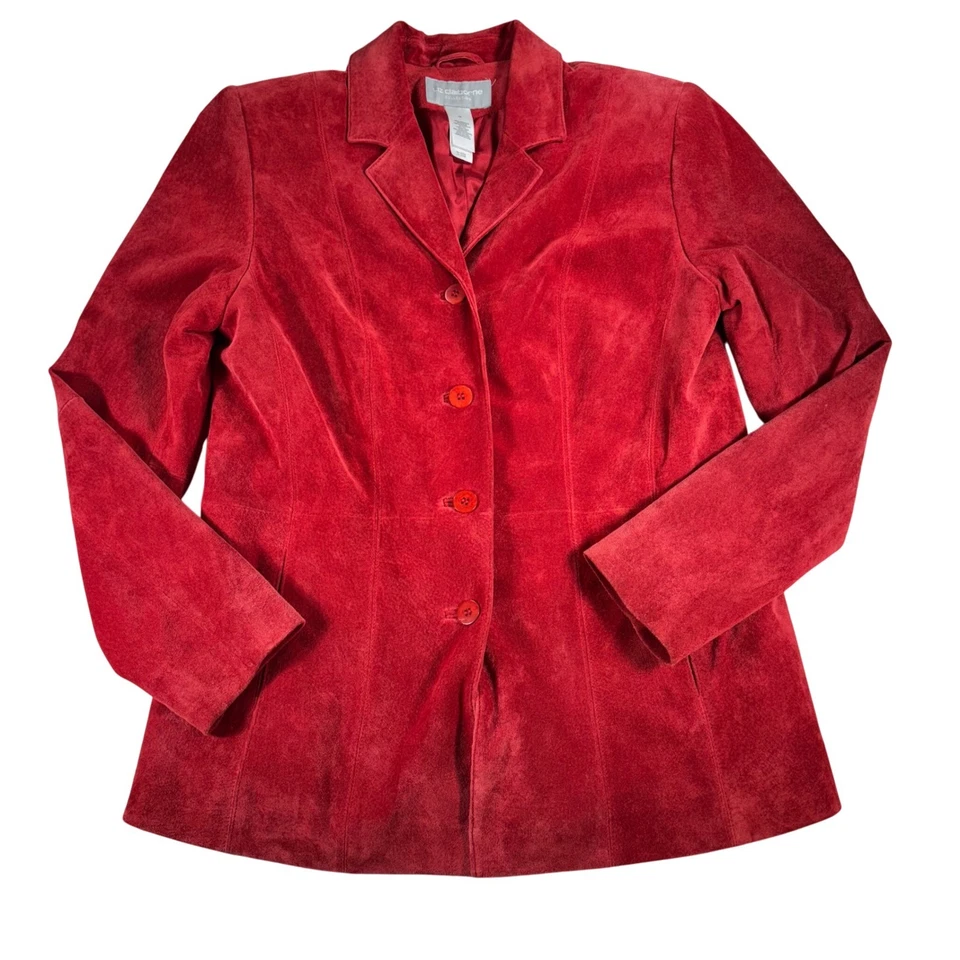 Chaqueta Blazer Para Mujer Colección Liz Claiborne Roja Gamuza Cuero Talla M De Colección Foto 3 de 4