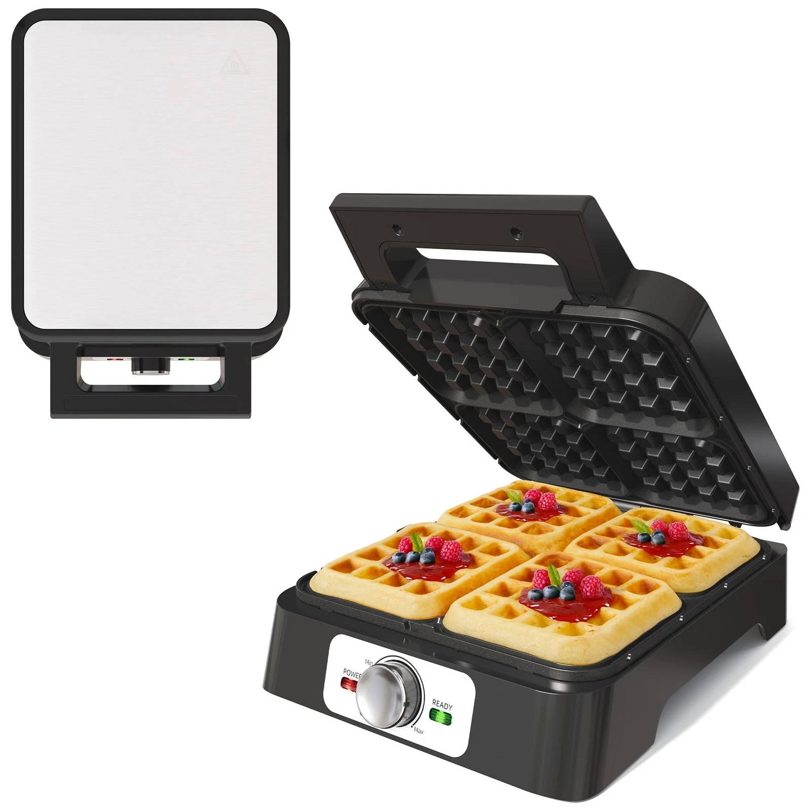 4 Slices Belgian Waffle Maker, Electric Waffle Machine with Adjustable Browni...