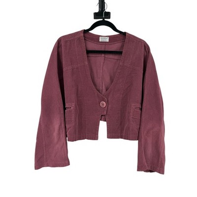 Completo Collection Women s Corduroy Oversized Cropped Jacket OS Burgundy Artsy