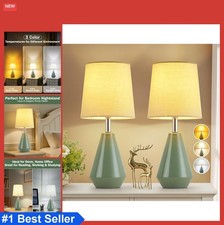 Table Lamps Set of 2 3 Color Temperatures 15.5 Inch Ceramic Base Fabric Shade