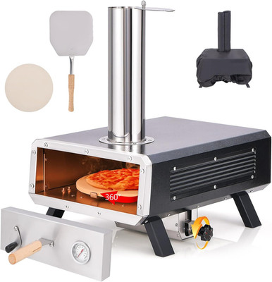 Outdoor Pizza Oven with Rotatable Pizza Stone, Wood Fired Pizza Maker with Pizza