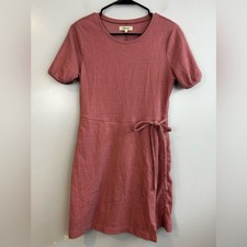 Madewell Crosshatch Short Puff-Sleeve Faux-Wrap Mini Dress Pink Mauve Size Small