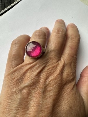 Jamie Joseph Size 7.25 Cocktail Ring Round Pink Ruby faceted face
