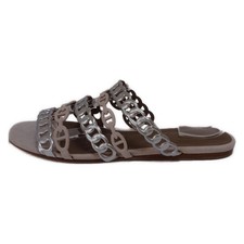 Auth HERMES Nude - Silver Light Beige Nappa Leather Suede Women's Sandals