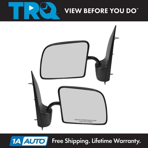 TRQ Black Manual Mirrors Goose Neck Style Pair for 94-06 Ford Van E150 Econoline