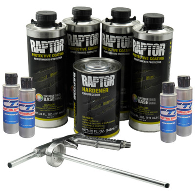 U-POL Raptor Bright Silver Urethane Spray-On Truck Bed Liner W/Free Spray Gun 4L