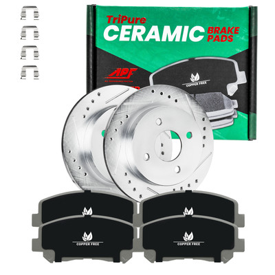 Front Drill/Slot Rotors + Ceramic Copper Free Brake Pads For Ford 2000-2004
