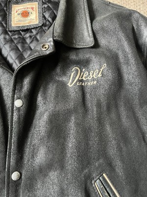 Vintage Diesel Leather Co Herren Lederjacke XL   College Style, Schwarz, selten