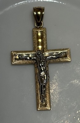 Massiver 10K Gelb- und Weißgold Passion Kruzifix Anhänger religiös