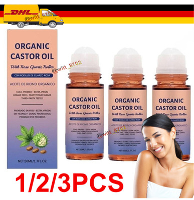 Organic Castor Oil with Rose Quartz Roller, 50ml Organic Castor Oil Roll On DE
