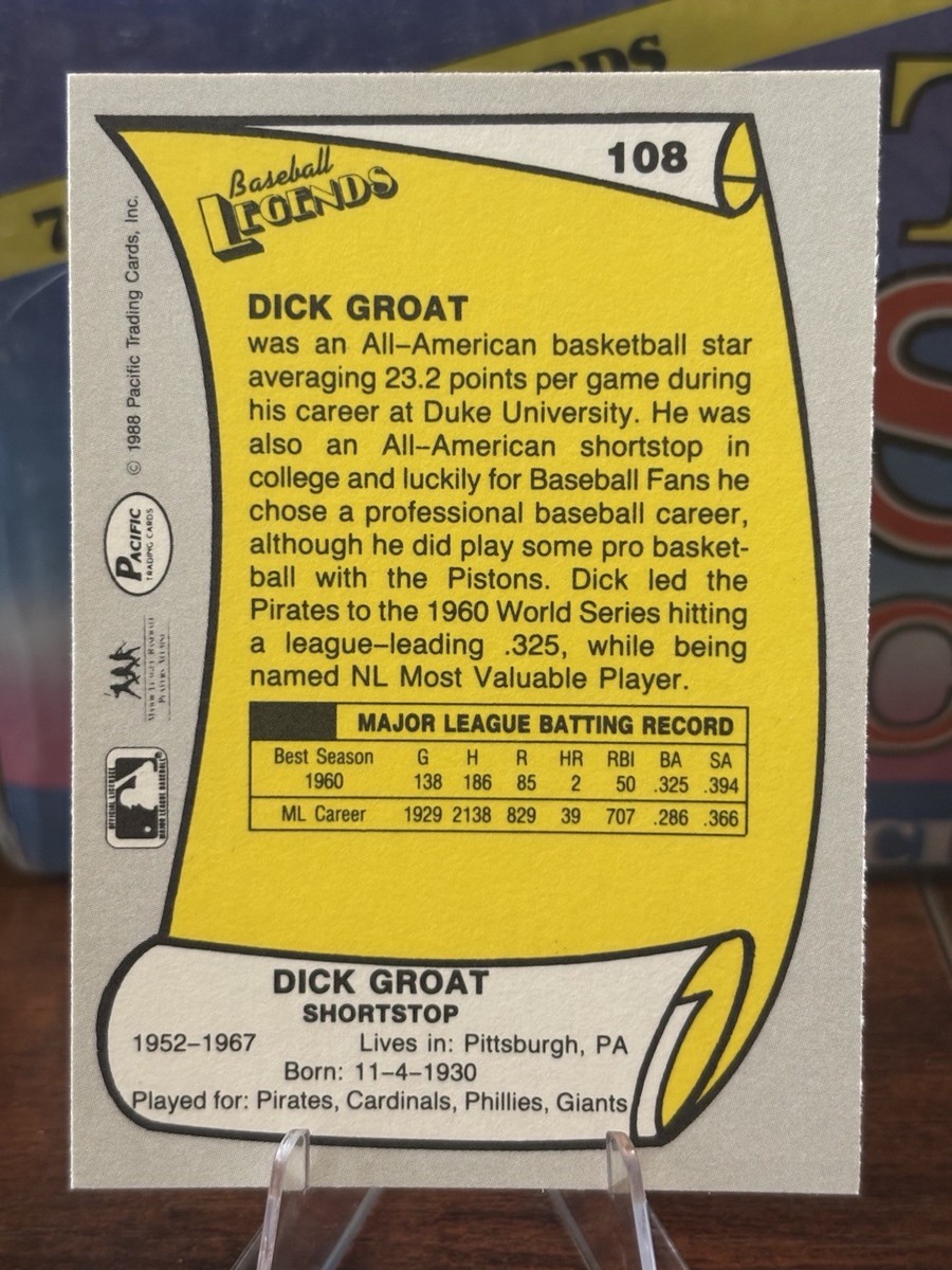 1988 Pacific Baseball Legends - Dick Groat #108 for sale online | eBay