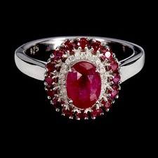 925 Sterling Silver Ring Oval Ruby 7x5mm Diamond 27 Pcs Gemstone Jewelry Sz 6.5