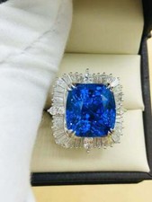 Gorgeous 26CT Ceylon Cornflower Blue Sapphire  3.40CT White CZ Royal Women Ring