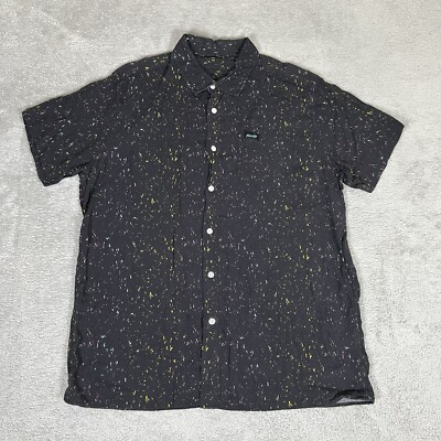 Slunks Shirt Mens Extra Large Beach Casual Short Sleeve Button Up Rayon Black