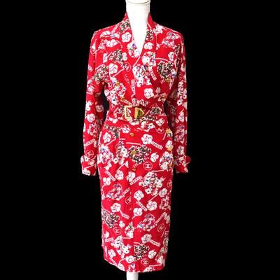 Chanel Cc Button Floral Pattern Long Sleeve One Piece Dress Red Ebay