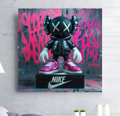 LEINWAND BILD BIS 140x140x5 KAWS-FIGUR BEARBRICK-BEAR NIKE-SCHUHE GRAFFITI ART