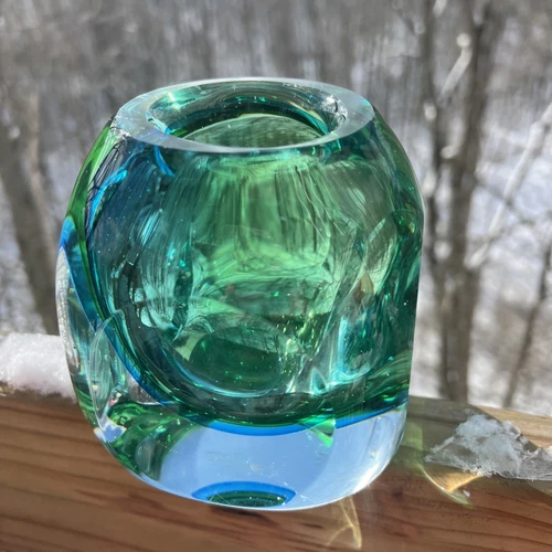 Flavio Poli Murano Sommerso Faceted Cube Vase Candle Holder Vintage 1960’s Mint