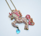 Betsey Johnson Fairyland Pink Gold Unicorn Crystal Necklace VERY RARE