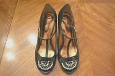 POETIC LICENCE London Glamming Up Black Leather Jeweled High Heel  Shoes Size 8M