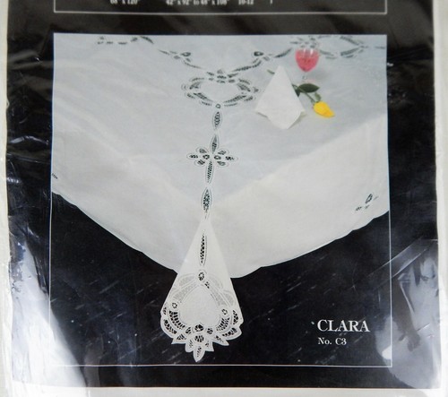 All State Linen CLARA Battenberg Lace 68" x 102" Tablecloth Set w/ 12 Napkins - Picture 2 of 4