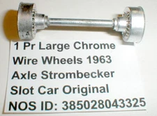 1 Pair Strombecker Slot Car Large Chrome Wire Wheels &Axle Original 1963 NOS