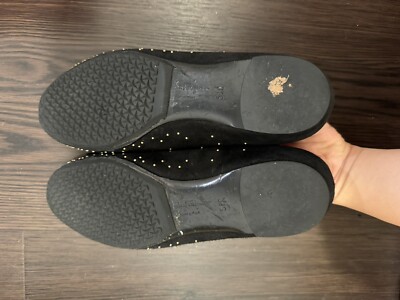 Salvatore Ferragamo Varina Flat black suede with studs size 5.5 C 