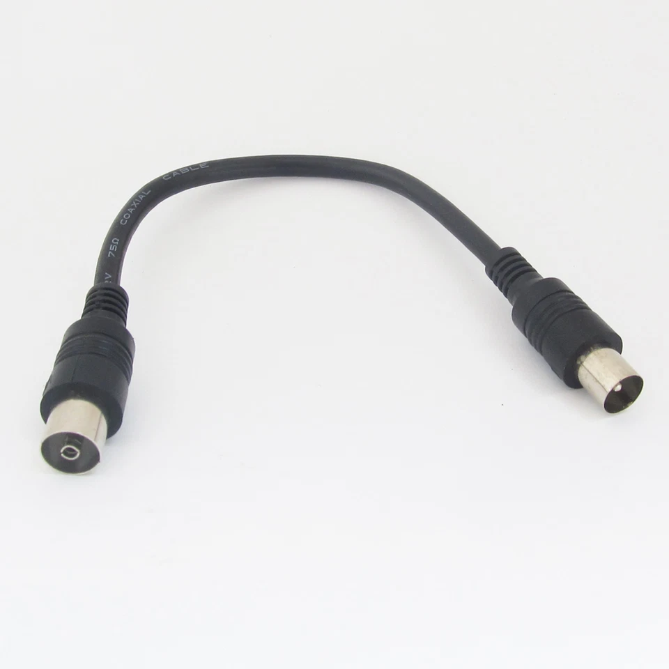 10pcs 20cm 75Ω Coaxial PAL TV Aerial TV Male to Female M/F Cable Nickel Black - Image 2 of 3