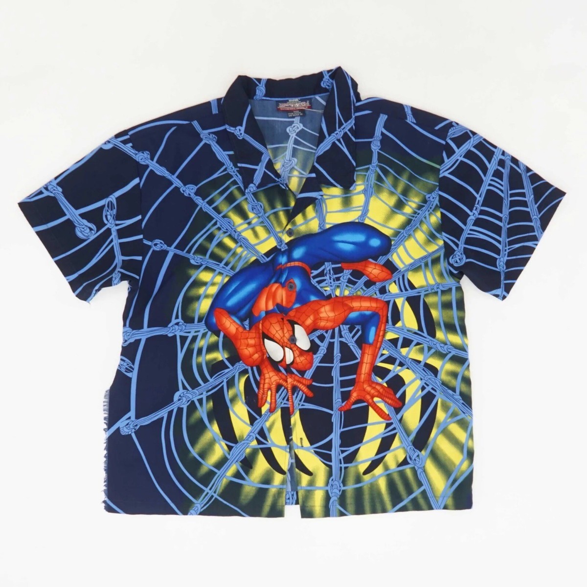 2002 All-Over Print Large Spiderman Button Up Shirt Damaged | eBay