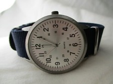 Watch Silver Toned Round Face Navy Blue Band Minimalist WORKING 