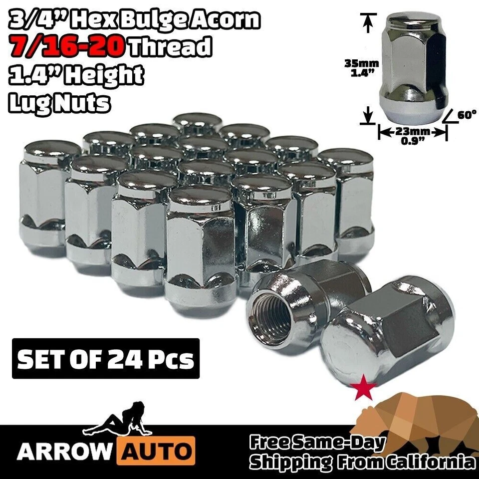 24 хромированные зажимные гайки 3/4 дюйма шестигранная выпуклость желудь 7/16-20 для Chevy GMC Blazer K10 K5 V1500 - Изображение 2 из 4