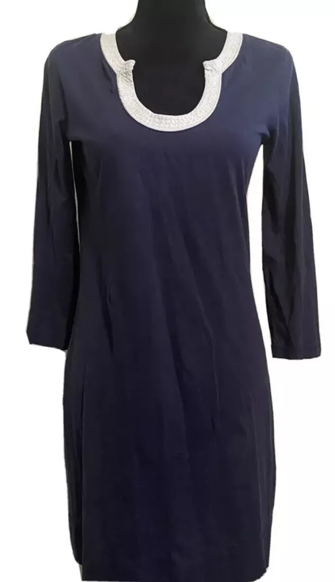 Women s Lilly Pulitzer Navy Blue Dress White Trim Size Small 100