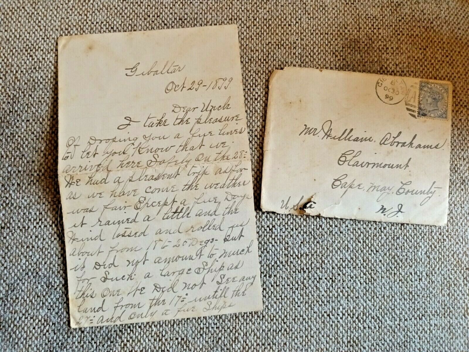 1899 HANDWRITTEN LETTER CLAIRMONT CAPE MAY NJ FROM SHIP USS BROOKLYN-NAVY