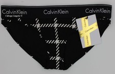 NWT Calvin Klein QF6862 "Modern" Logo Cotton Bikini, Black / White Plaid 006 S