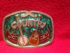 1970s Brass Belt Buckle COUNTRY