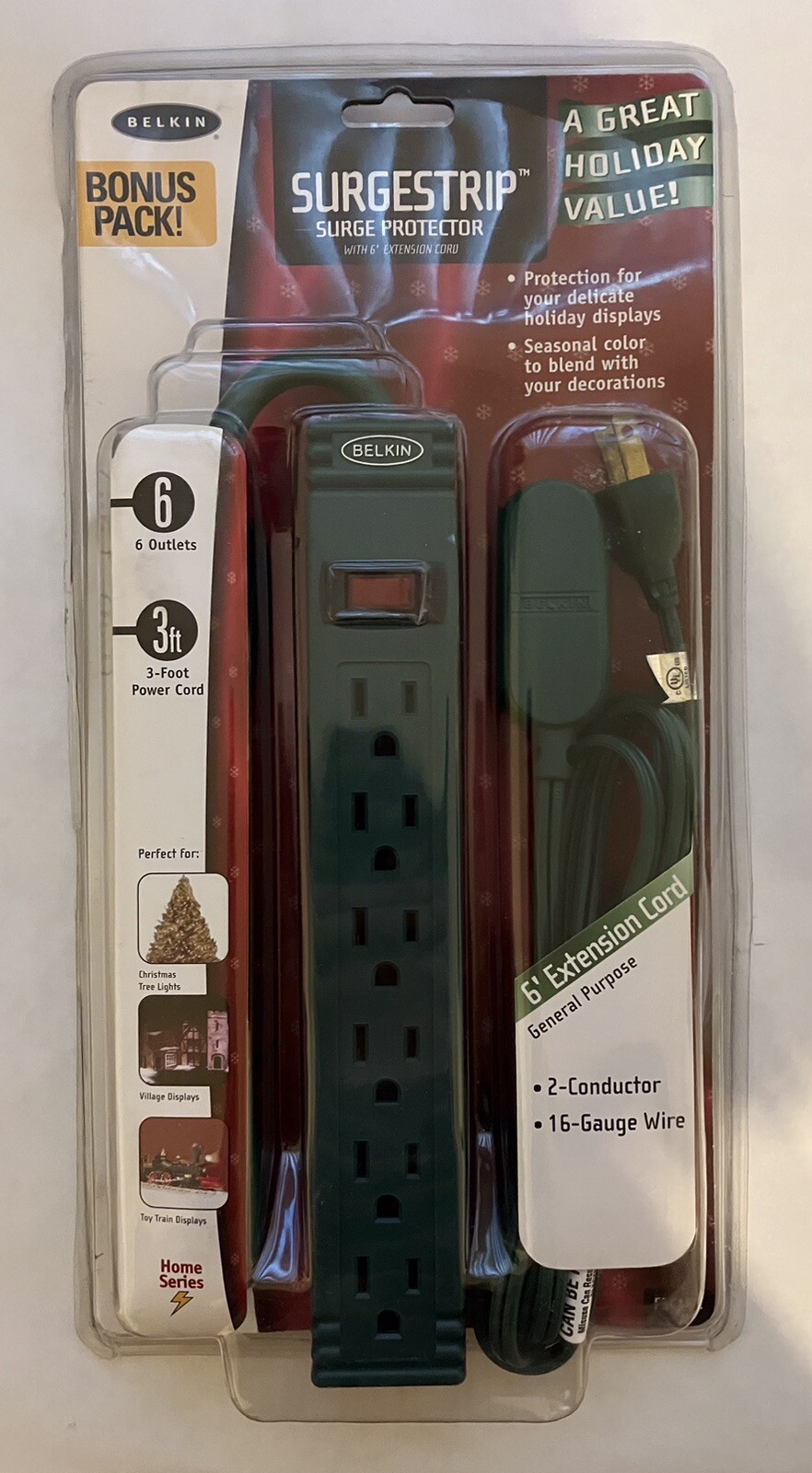 Belkin Green Surgestrip Surge Protector With 6’ Extension Cord 6 Outlets
