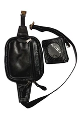 RETRO TINDER Black Leather Fanny Pack & Blk Leather Coin Purse I.D. Card Holder 