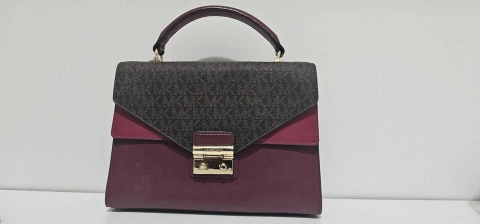 Bolso Cartera Michael Kors Sloan Marrón Sangre de Buey Rosa Doble Asa Superior Nuevo con Etiquetas $268 Foto 3 de 4