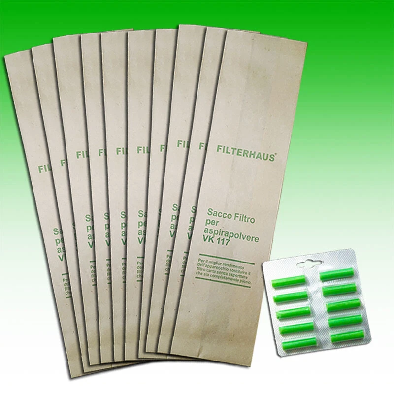 VORWERK FOLLETTO SACCHETTI FOLLETTO VK 116 VK 117 10pz + 10 PROFUMI PER VORWERK KOBOLD VK117