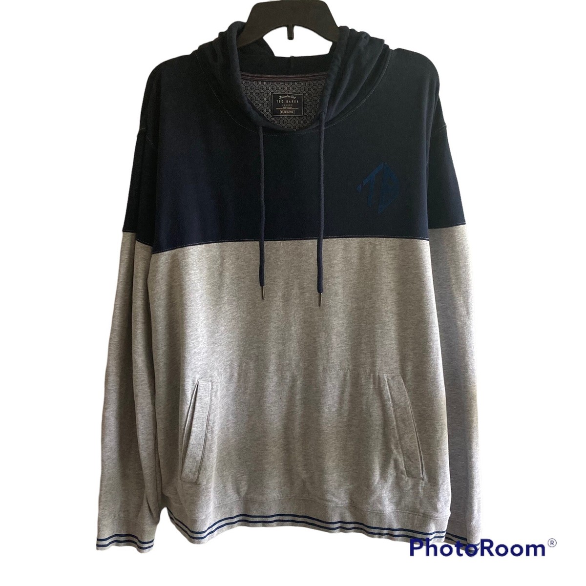 Ted Baker Hoodie Mens Extra Large XL Fleece Cotton Colorblock Blue Gray  London