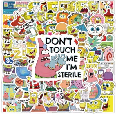 Square Sponge Cartoon MINI Stickers 100pk Assorted Fun Characters FREE SHIPPING