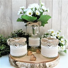 Windlicht Teelichthalter Vase Set Vintage Landhaus Deko Glas Flasche Tischdeko 