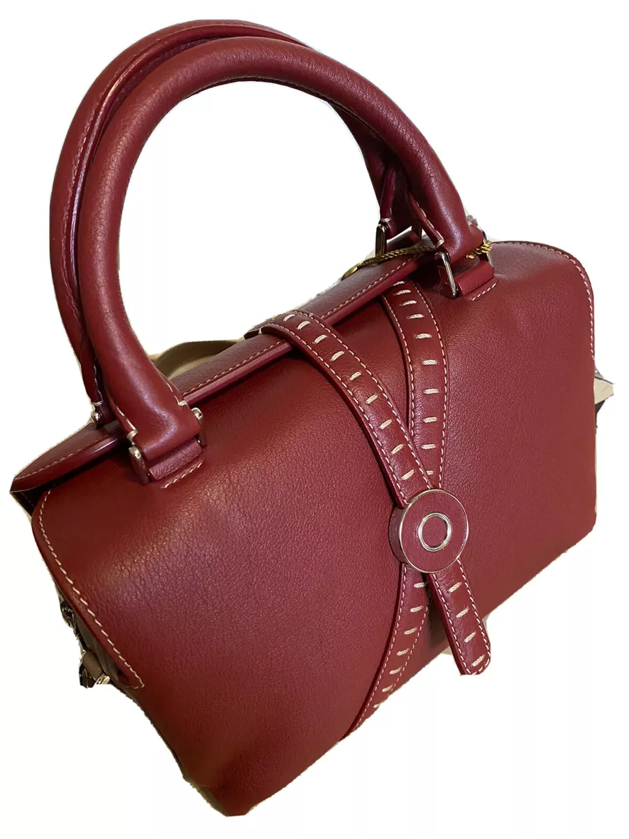 New $3690 Loro Piana Women Bridle Leather Top Handle Small Bag Burgundy  Italy