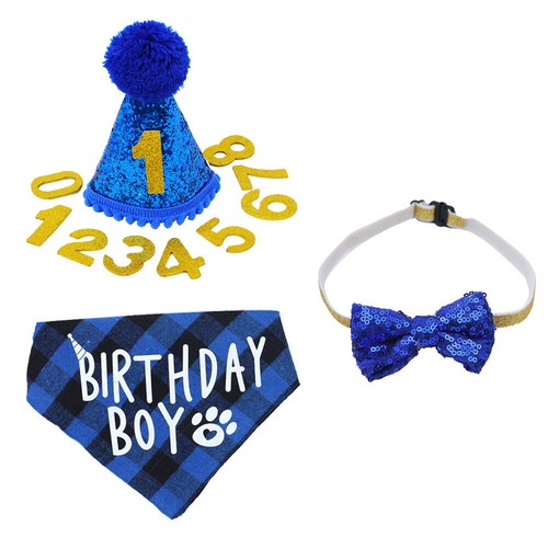 Pet Dog Puppy Birthday Fancy Bandana Hat Bow Tie Party Supplies Cute Set US - Picture 18 of 21